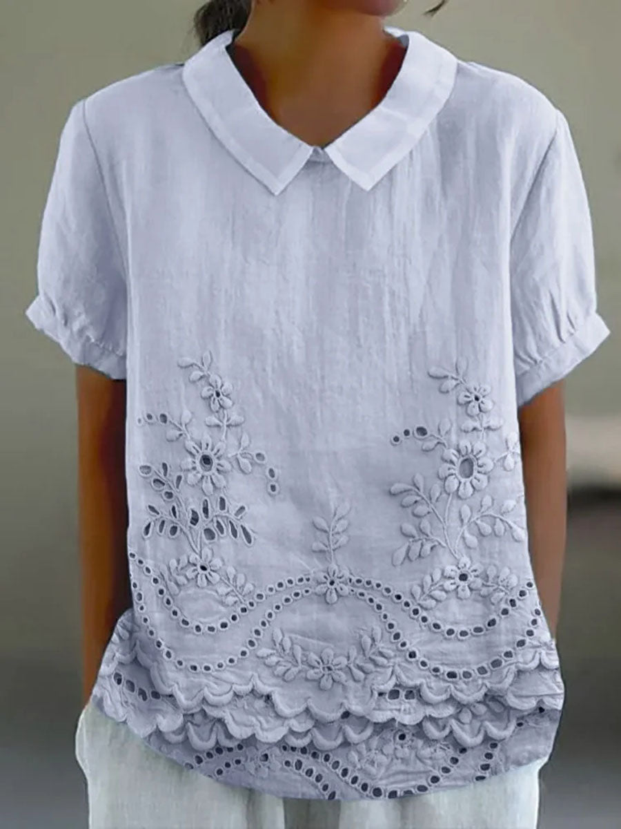 Damesblouse van katoen en linnen met bloemenprint, casual