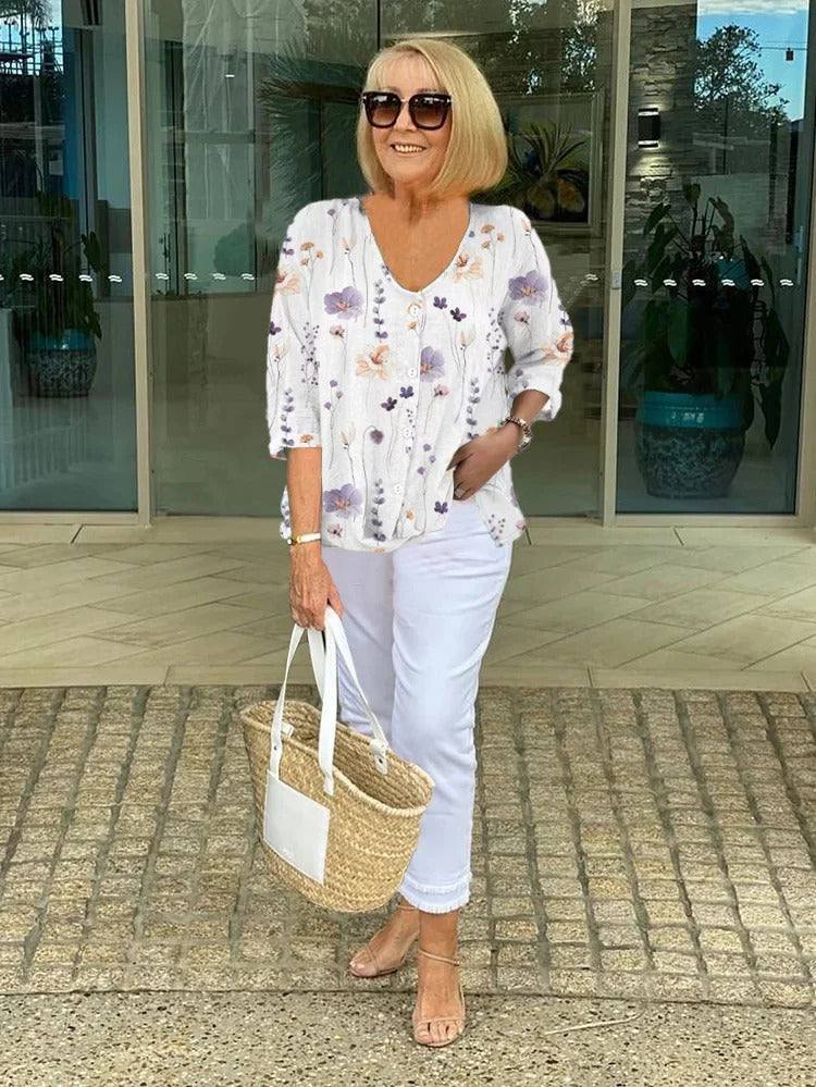 Damesblouse met bloemenprint en korte mouwen