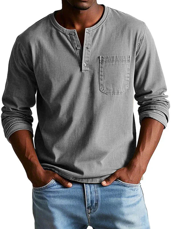 Heren henley t-shirt met lange mouwen
