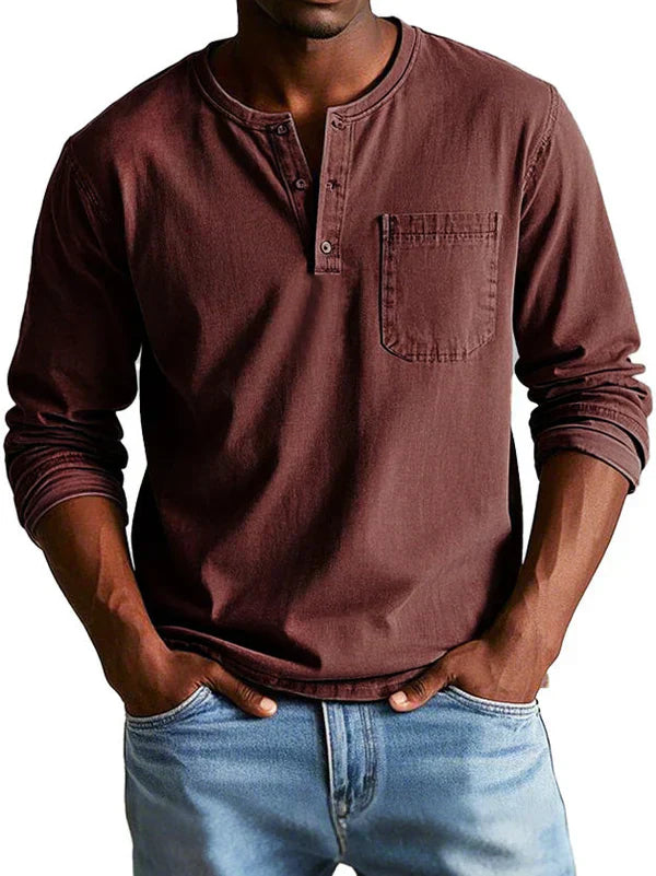 Heren henley t-shirt met lange mouwen