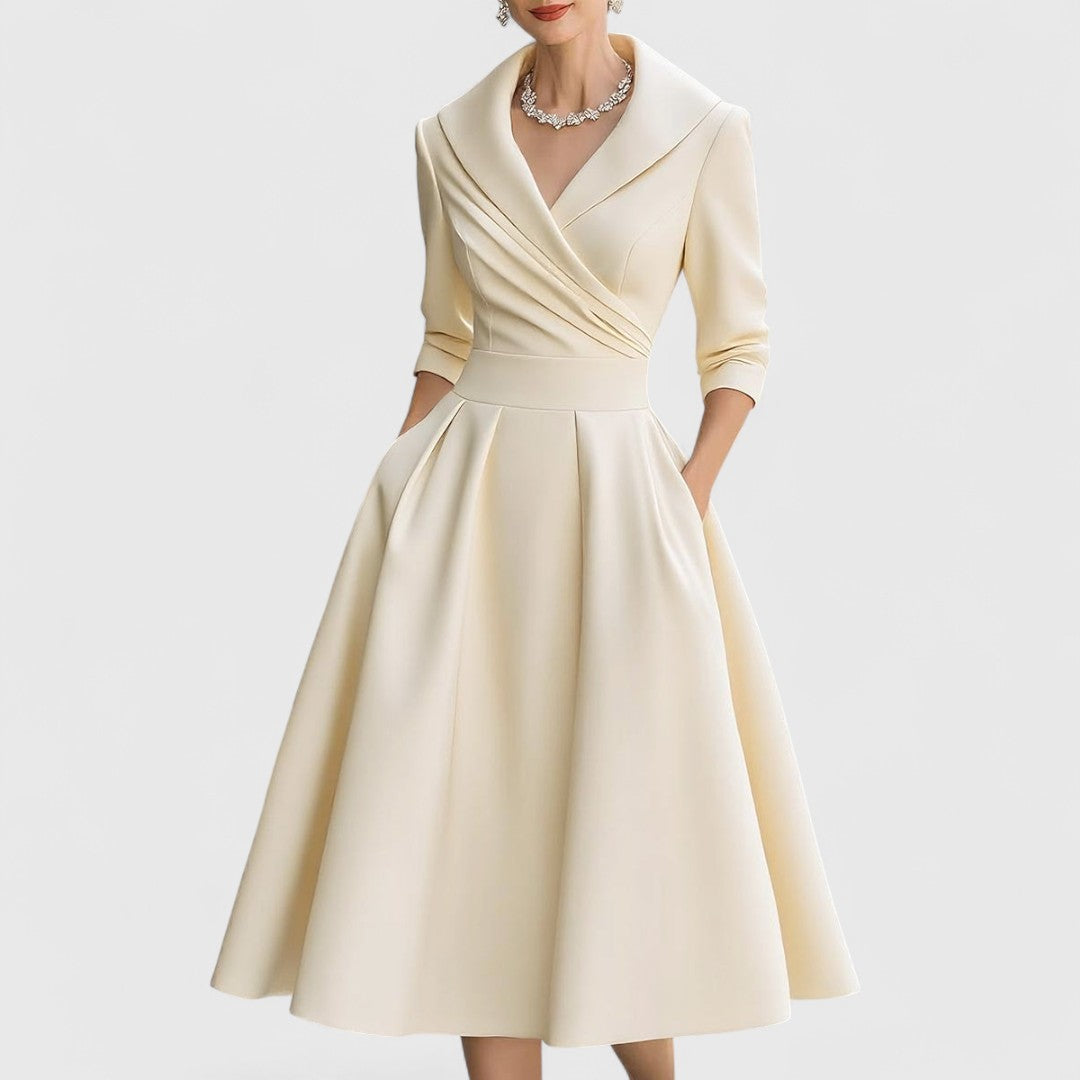 Elegante midi-jurk met v-hals en wikkeldetail voor dames