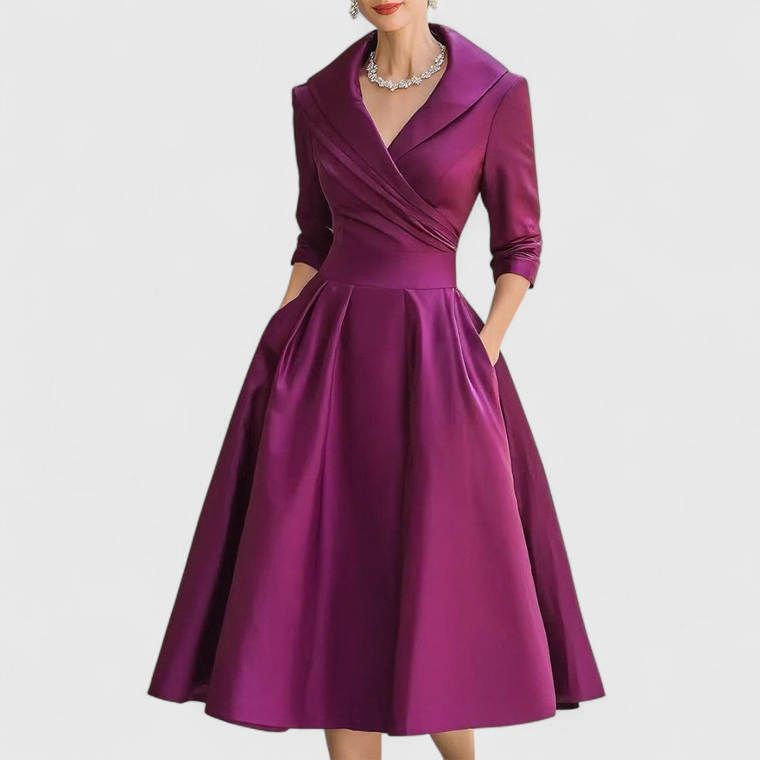 Elegante midi-jurk met v-hals en wikkeldetail voor dames