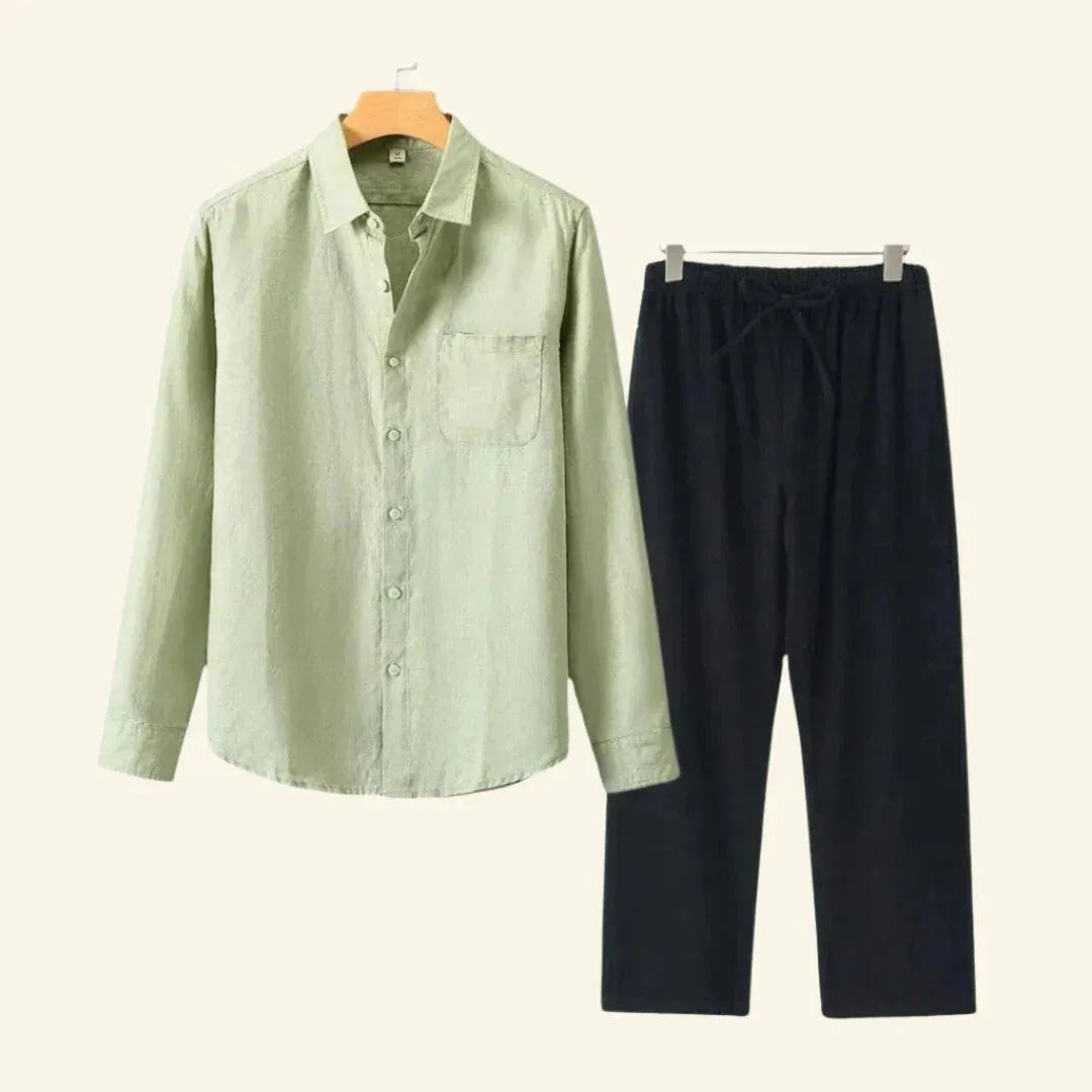 Heren linnen set bestaande uit overhemd en broek, casual en geschikt voor alle seizoenen
