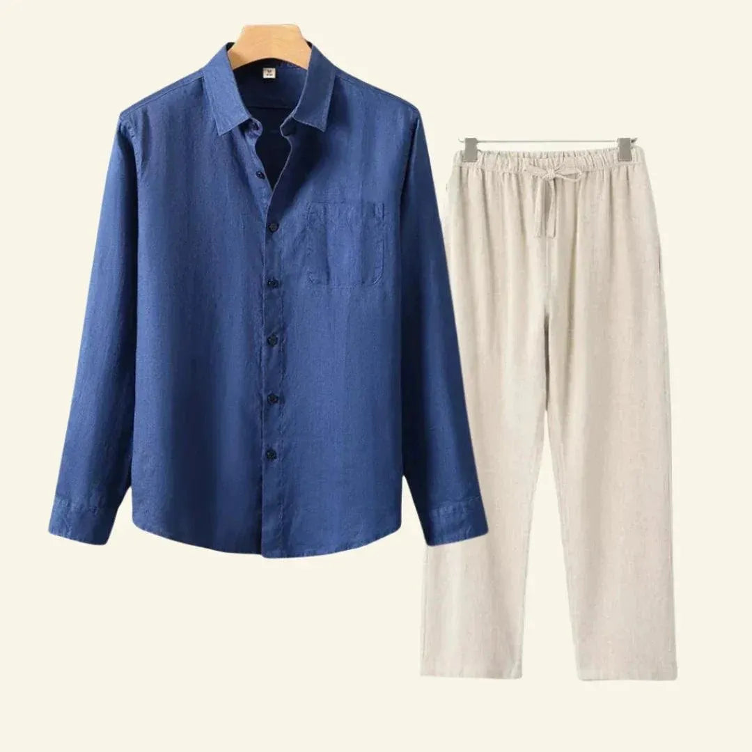 Heren linnen set bestaande uit overhemd en broek, casual en geschikt voor alle seizoenen