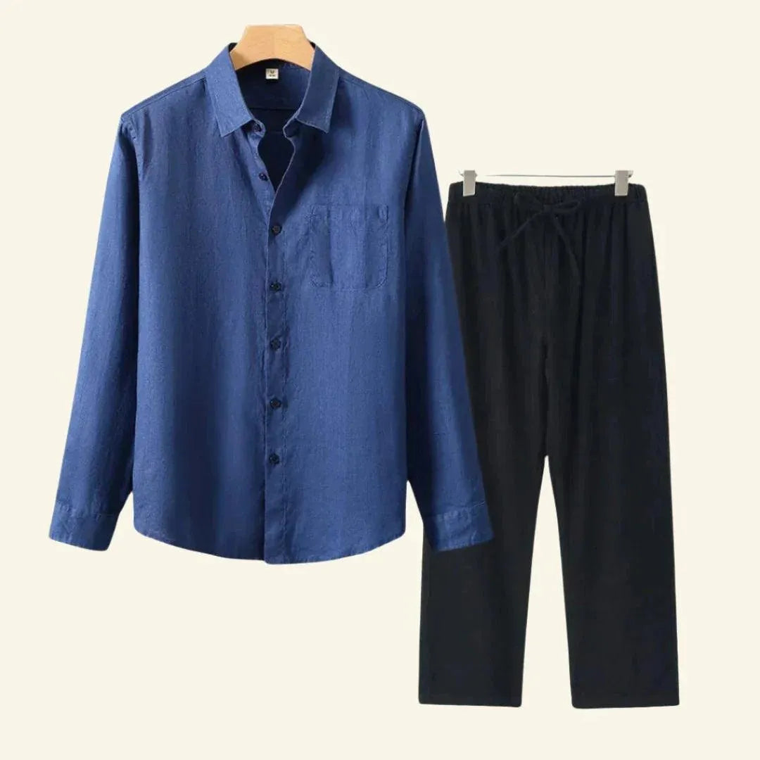 Heren linnen set bestaande uit overhemd en broek, casual en geschikt voor alle seizoenen