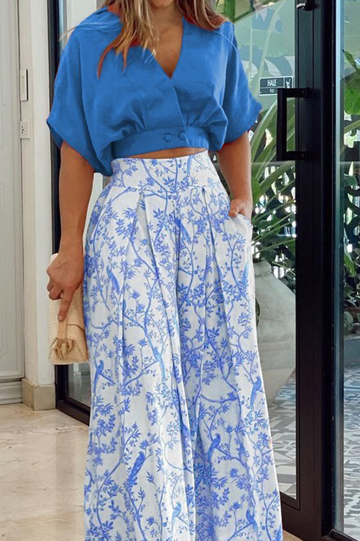 Dames satijnen crop top en wijde broek set