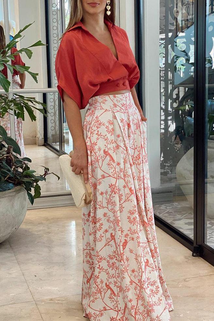 Dames satijnen crop top en wijde broek set