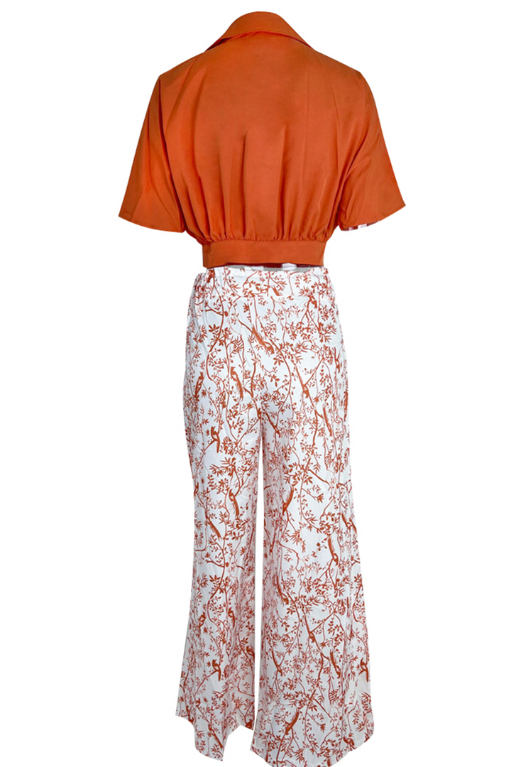 Dames satijnen crop top en wijde broek set