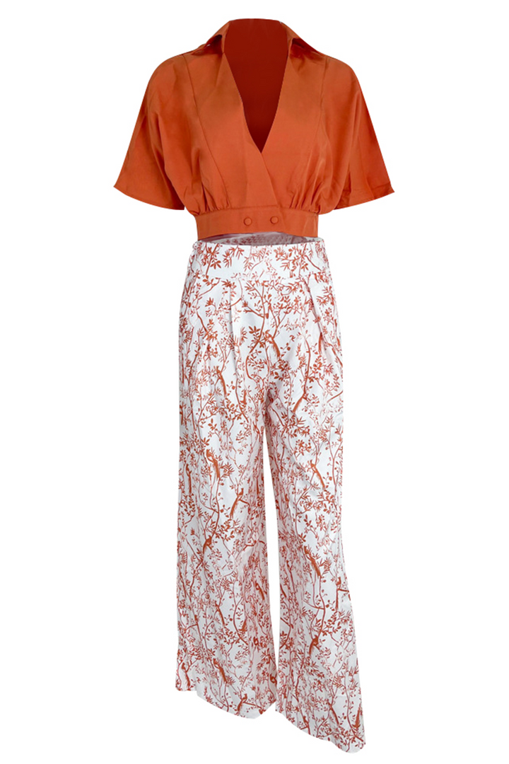 Dames satijnen crop top en wijde broek set
