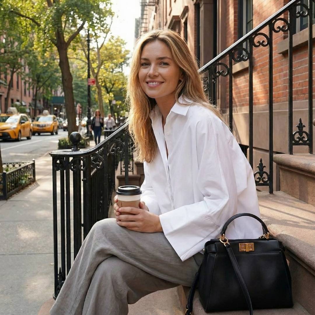 Oversized damesblouse met knoopjes en kraag