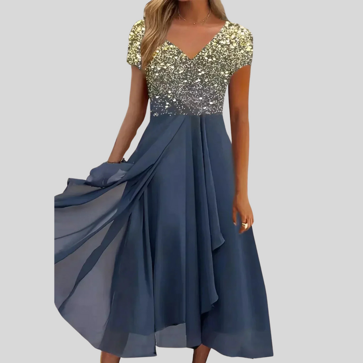 Elegante midi-jurk met vierkante hals