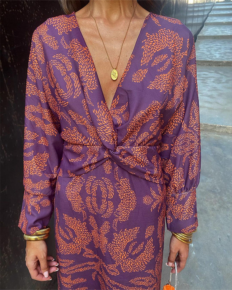 Boho maxi-jurk voor dames met v-hals en lange mouwen, elegant