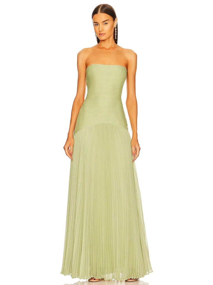 Strapless maxi-jurk met geplooide zoom