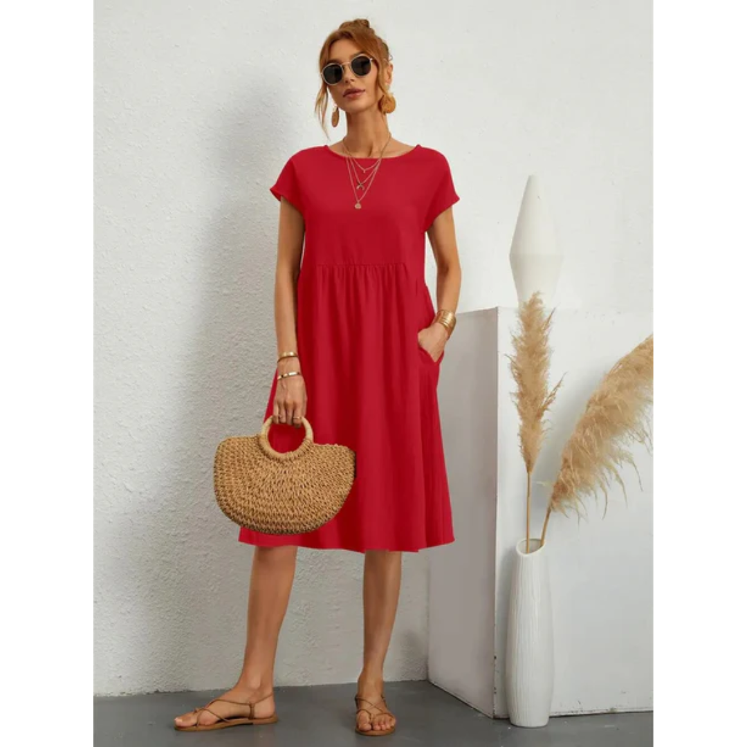 Zomerse midi-jurk voor dames met korte mouwen, casual