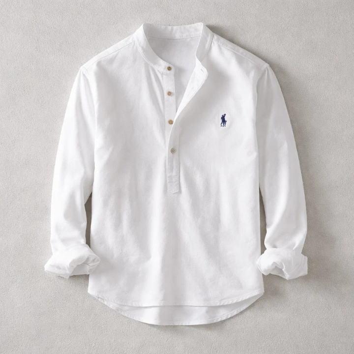 Heren henley-shirt van linnen met lange mouwen