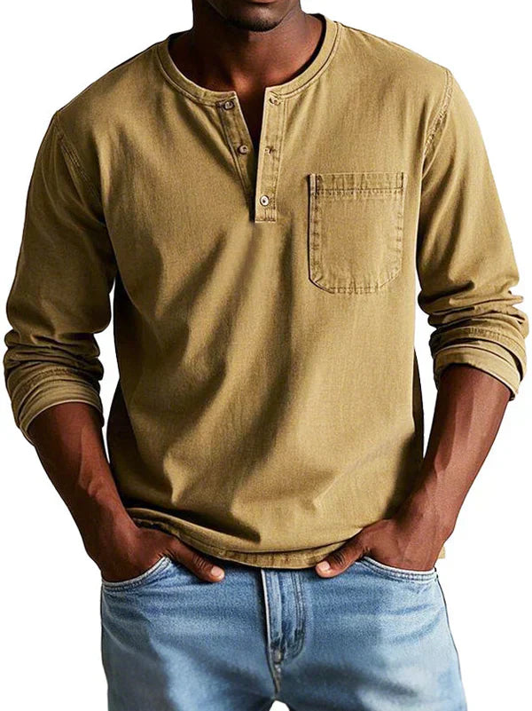 Heren henley t-shirt met lange mouwen