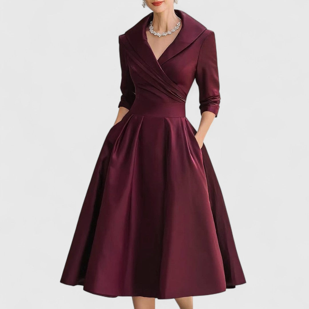 Elegante midi-jurk met v-hals en wikkeldetail voor dames