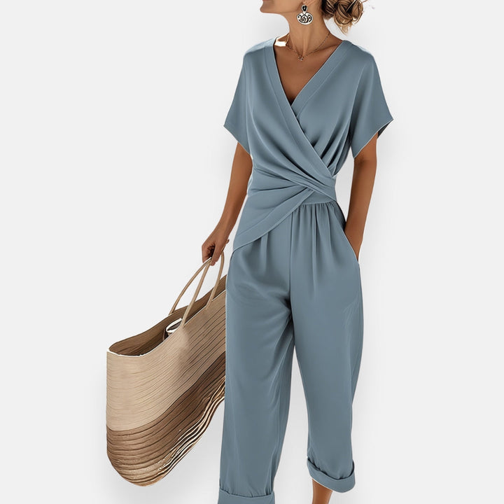 Zomerjumpsuit voor dames met strik en wijde pijpen
