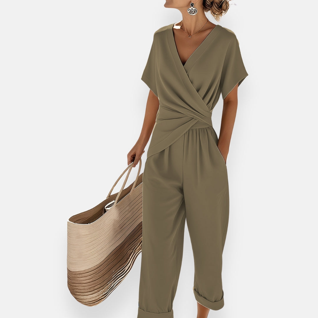 Zomerjumpsuit voor dames met strik en wijde pijpen