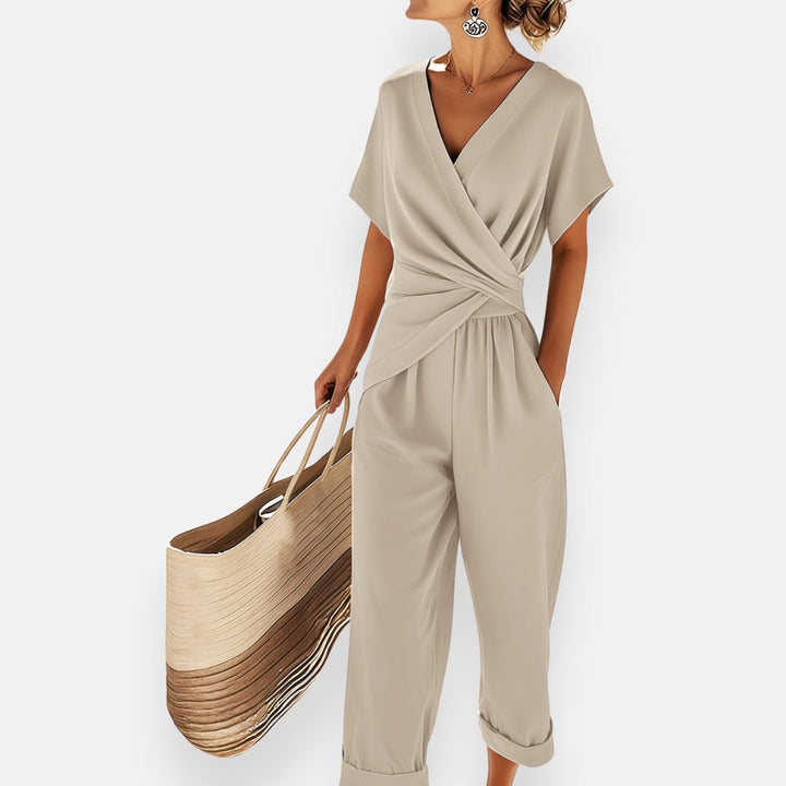 Zomerjumpsuit voor dames met strik en wijde pijpen