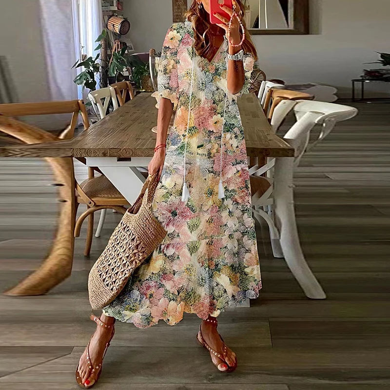 Maxi-jurk voor dames in boho-stijl met patroon