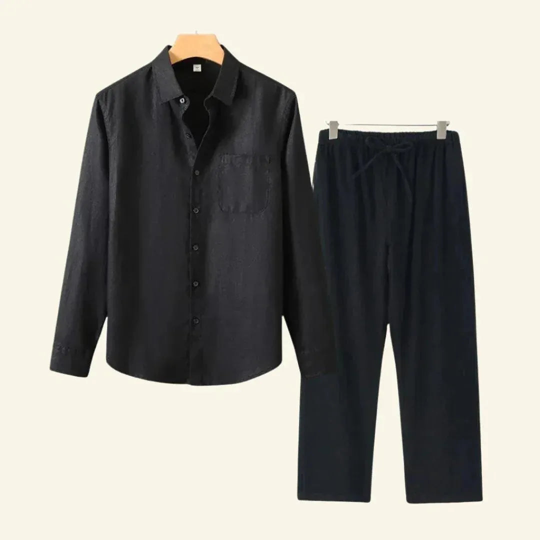 Heren linnen set bestaande uit overhemd en broek, casual en geschikt voor alle seizoenen