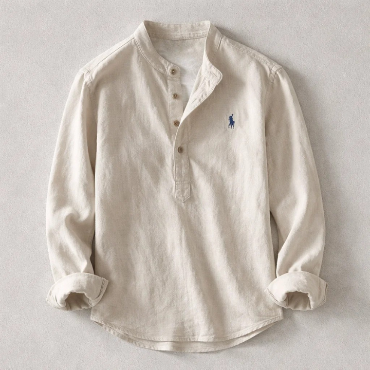 Heren henley-shirt van linnen met lange mouwen