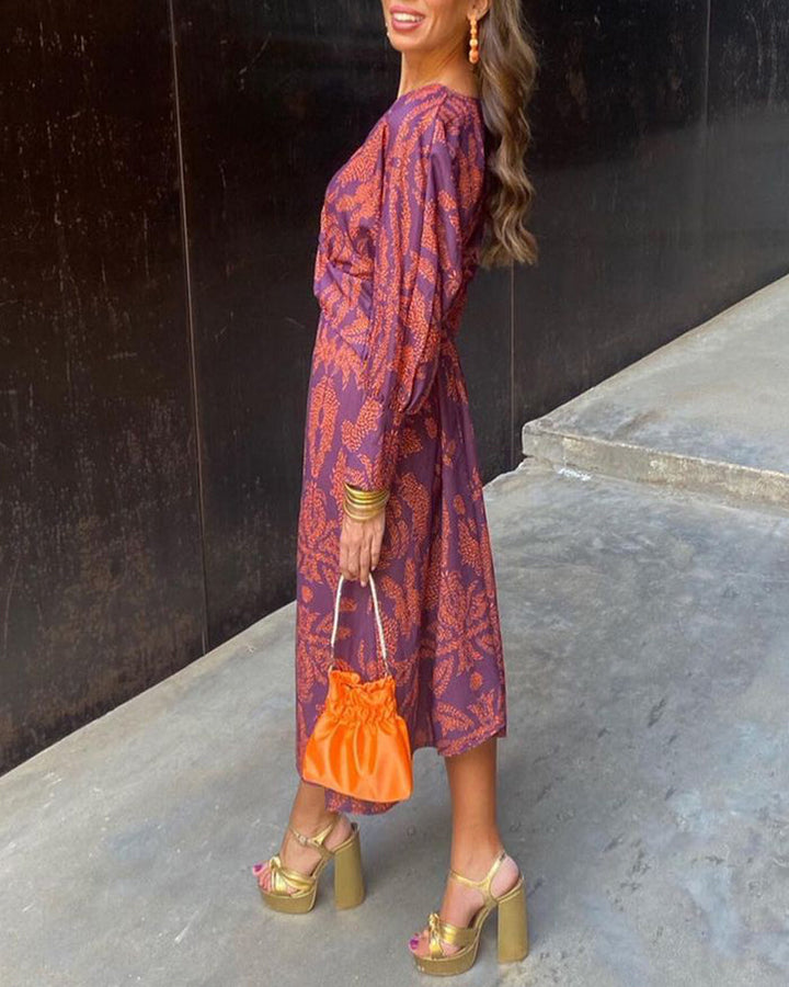Boho maxi-jurk voor dames met v-hals en lange mouwen, elegant