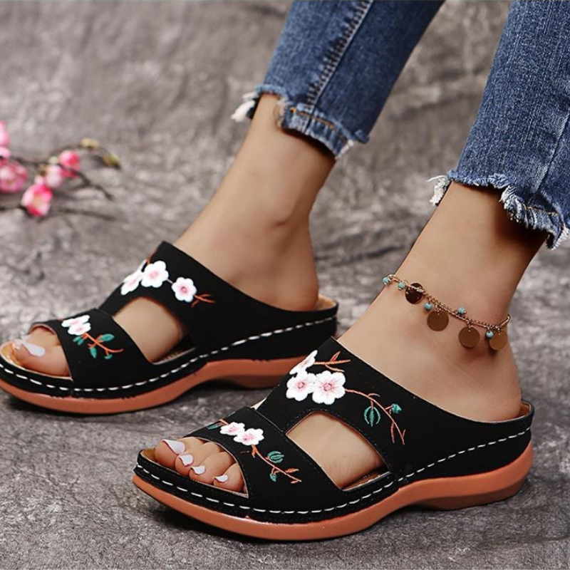 Orthopedische platformslippers met bloemenprint voor dames
