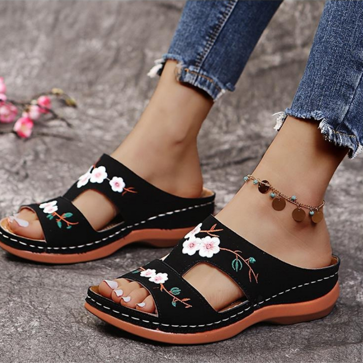 Orthopedische platformslippers met bloemenprint voor dames