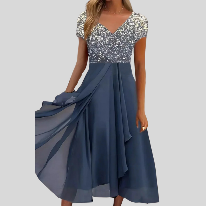 Elegante midi-jurk met vierkante hals