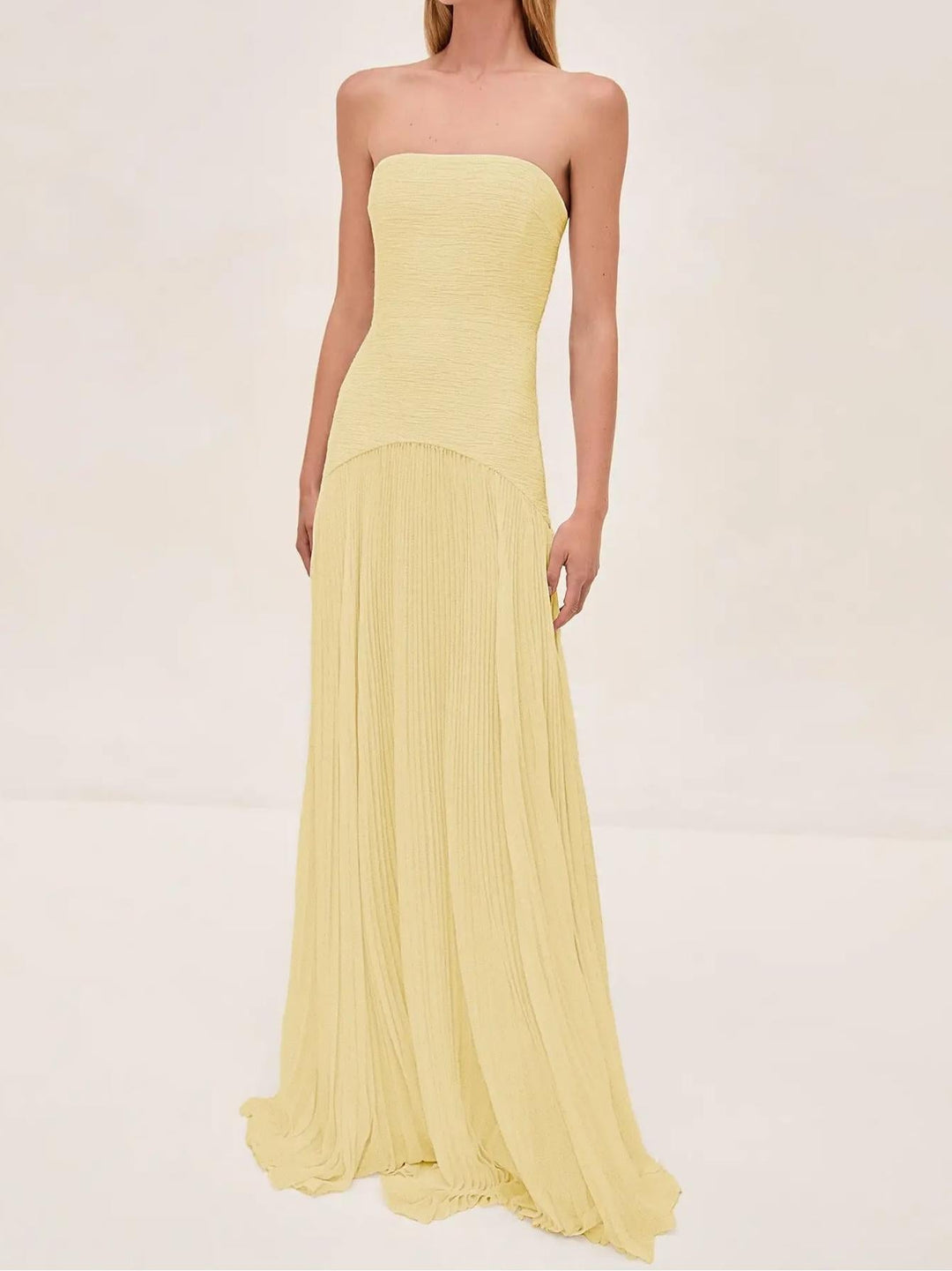 Strapless maxi-jurk met geplooide zoom