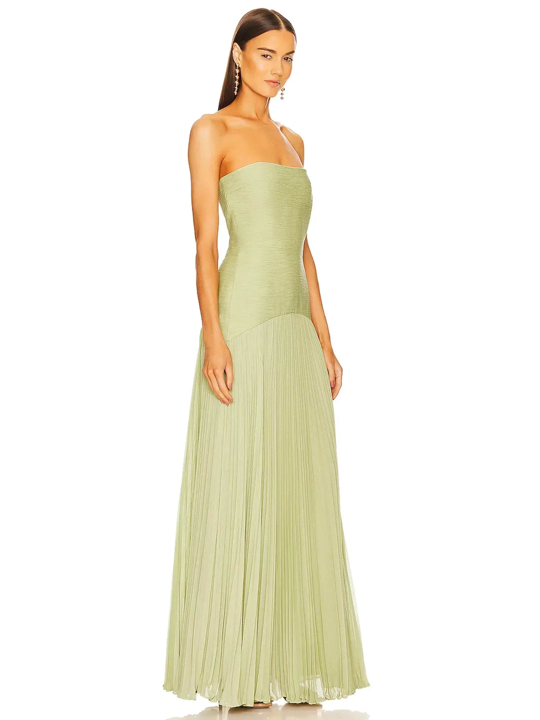 Strapless maxi-jurk met geplooide zoom