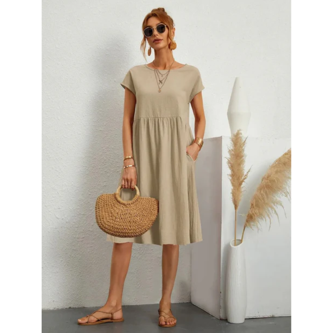 Zomerse midi-jurk voor dames met korte mouwen, casual