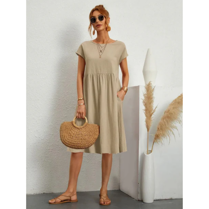 Zomerse midi-jurk voor dames met korte mouwen, casual