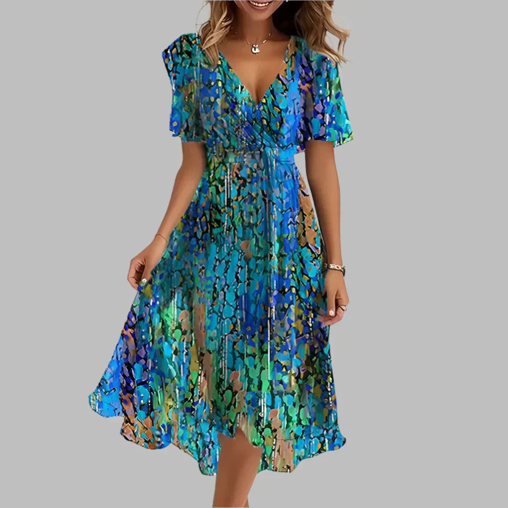 Midi-jurk met bloemenprint en geplooide top
