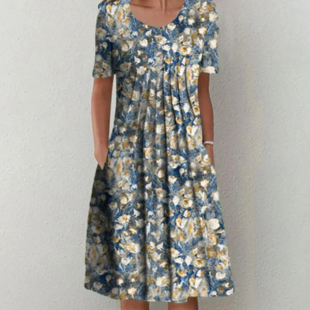 Bloemenprint midi-jurk voor dames met korte mouwen