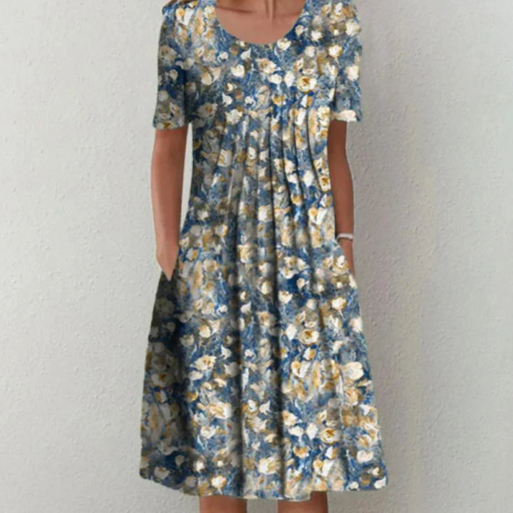 Bloemenprint midi-jurk voor dames met korte mouwen