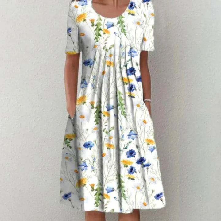 Bloemenprint midi-jurk voor dames met korte mouwen