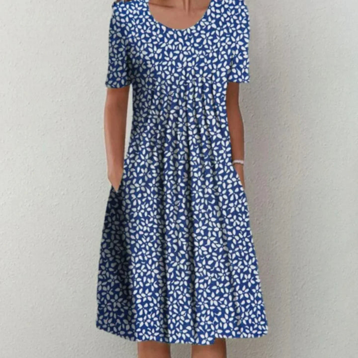Bloemenprint midi-jurk voor dames met korte mouwen