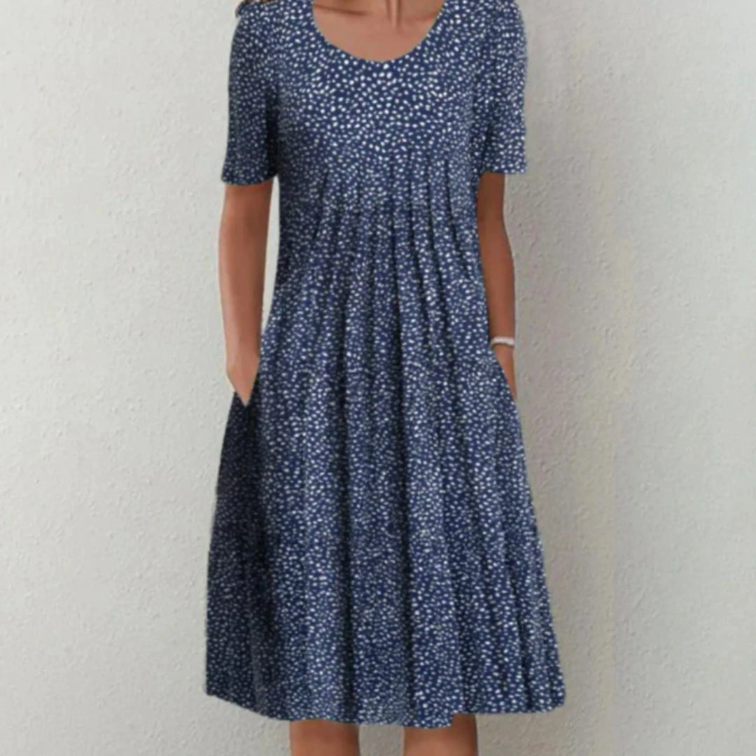 Bloemenprint midi-jurk voor dames met korte mouwen
