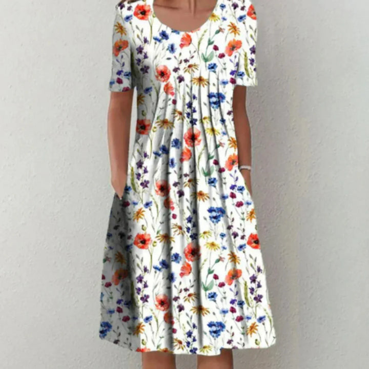 Bloemenprint midi-jurk voor dames met korte mouwen