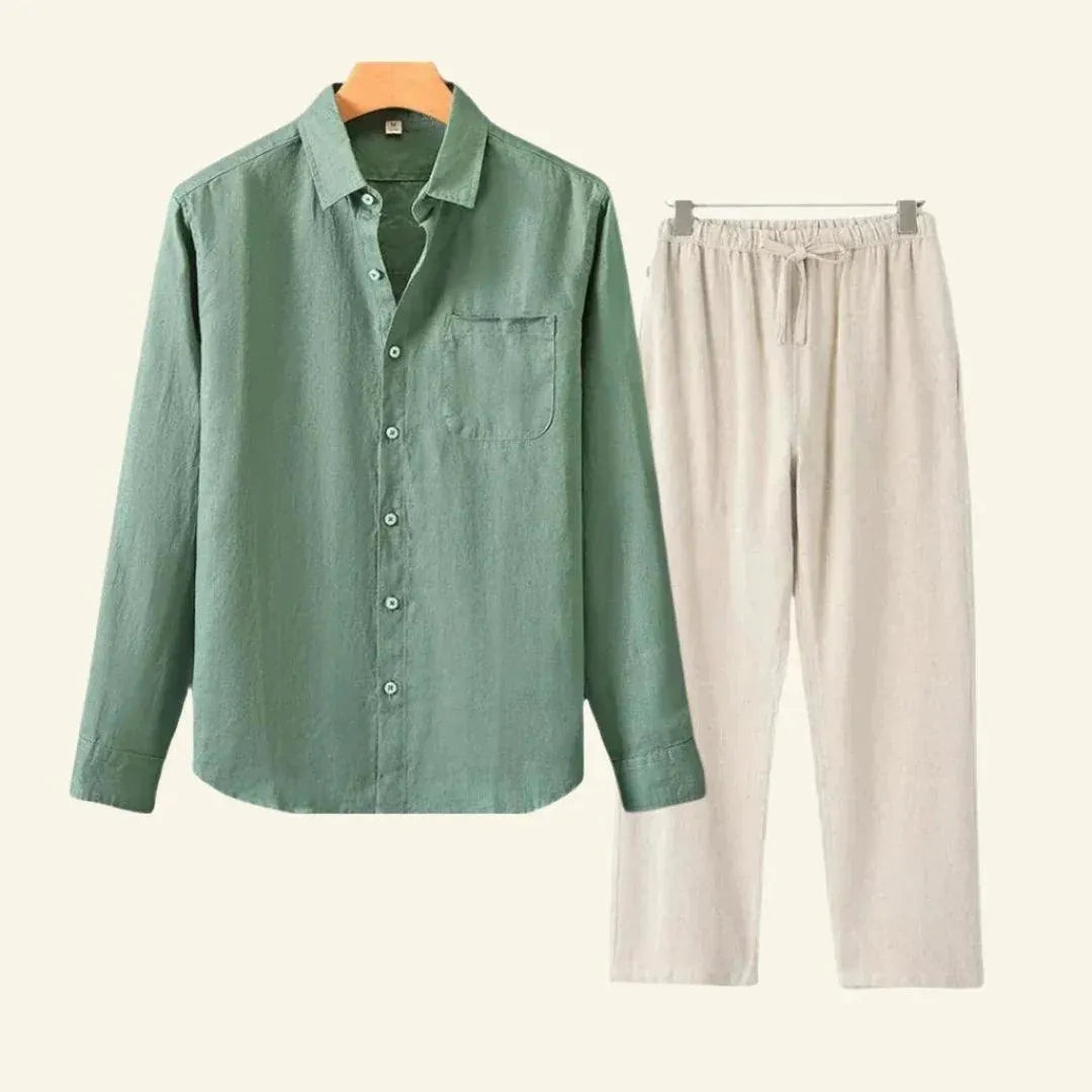 Heren linnen set bestaande uit overhemd en broek, casual en geschikt voor alle seizoenen