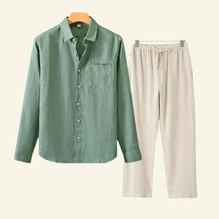 Heren linnen set bestaande uit overhemd en broek, casual en geschikt voor alle seizoenen