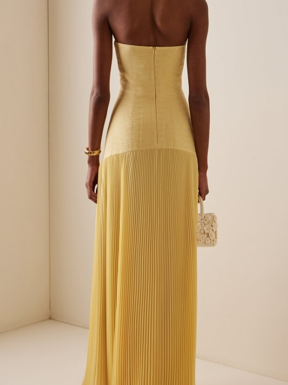 Strapless maxi-jurk met geplooide zoom