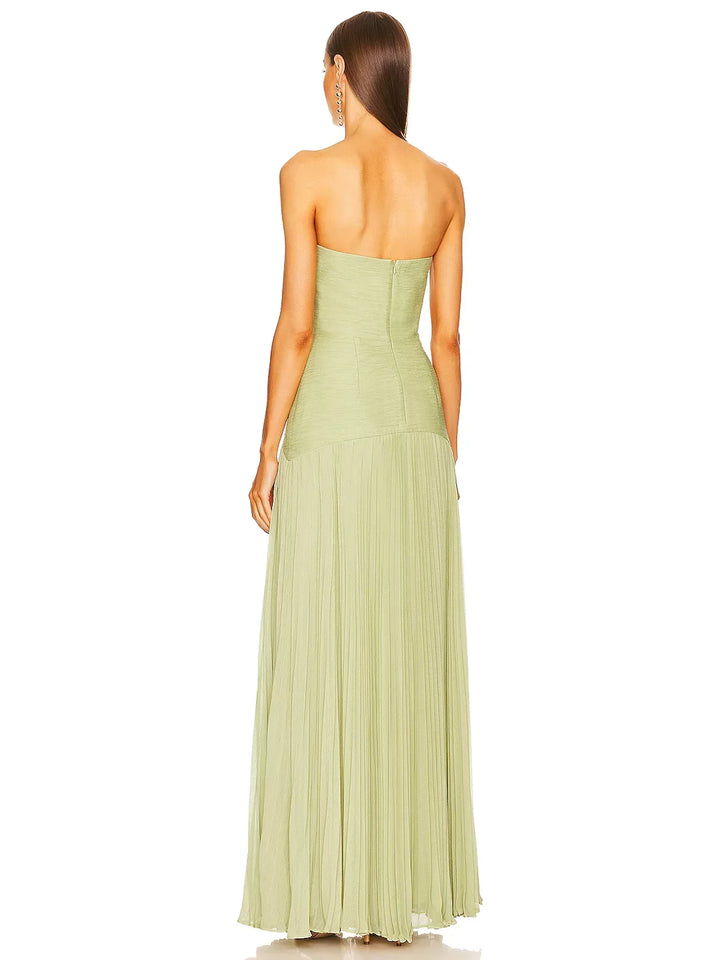Strapless maxi-jurk met geplooide zoom