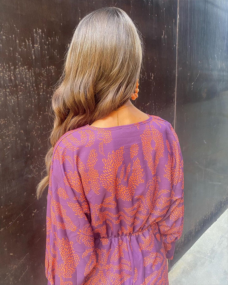 Boho maxi-jurk voor dames met v-hals en lange mouwen, elegant