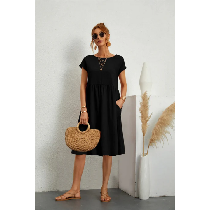 Zomerse midi-jurk voor dames met korte mouwen, casual