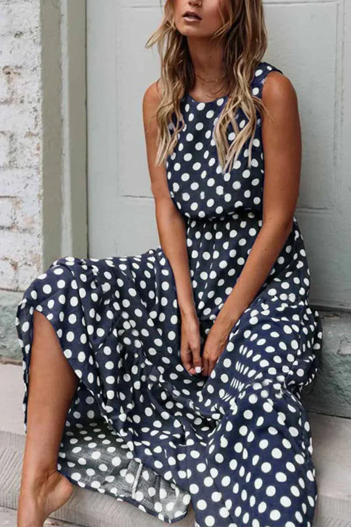 Mouwloze midi-jurk met stippen voor dames
