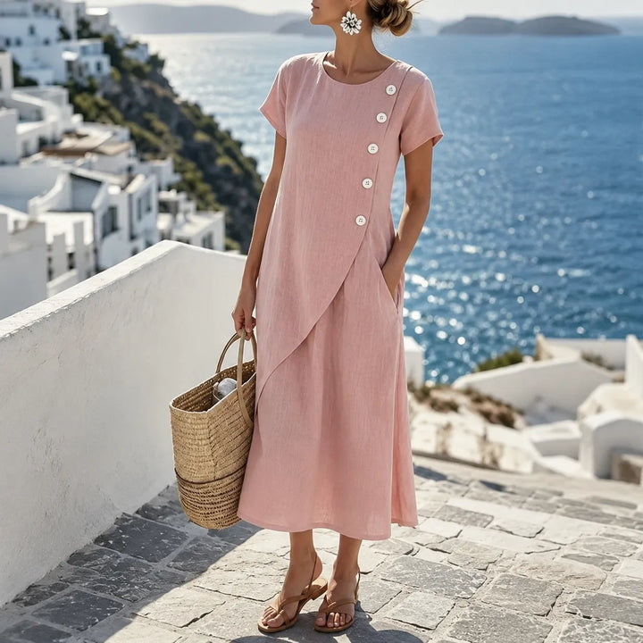Asymmetrische midi-jurk met knoopjes